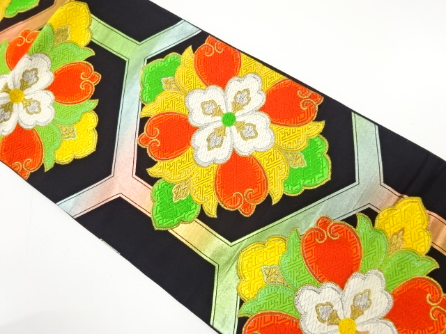 JAPANESE KIMONO / ANTIQUE FUKURO OBI / SILK / WOVEN FLOWER CREST